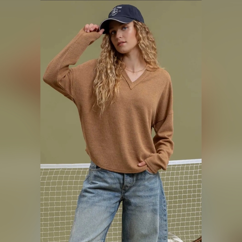 Solid Notch Neck Knit Top